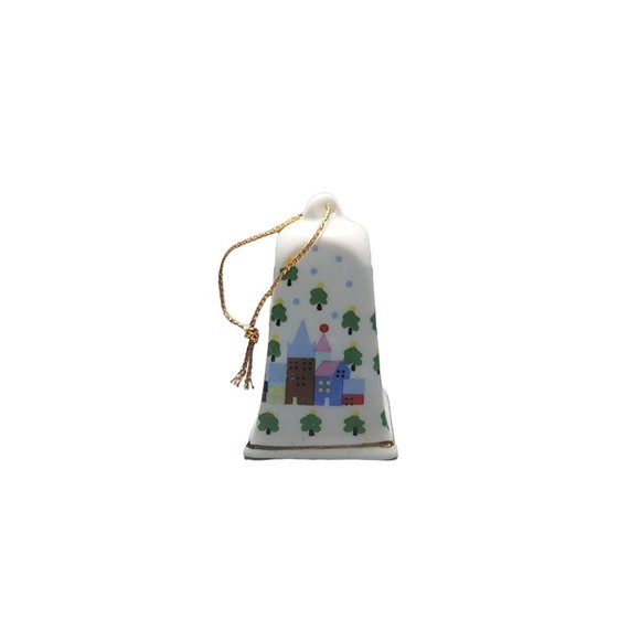 Vintage Bell Ceramic 1" x 2"Ceramic LVC Christmas Village Square Ornament Trees - Picture 1 of 6